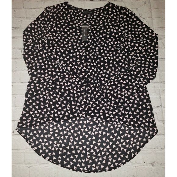 NWT The Limited Womens Size Small Black, White, Pink Heart Long-Sleeve Blouse - Picture 1 of 3